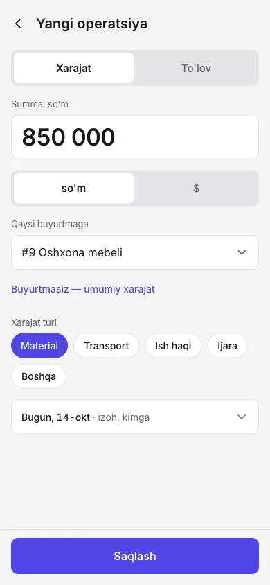 Xarajat yozing